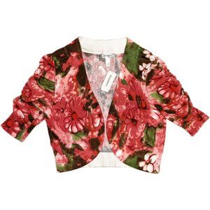Dressbarn Full Bloom Floral Cropped Cardigan Sz M